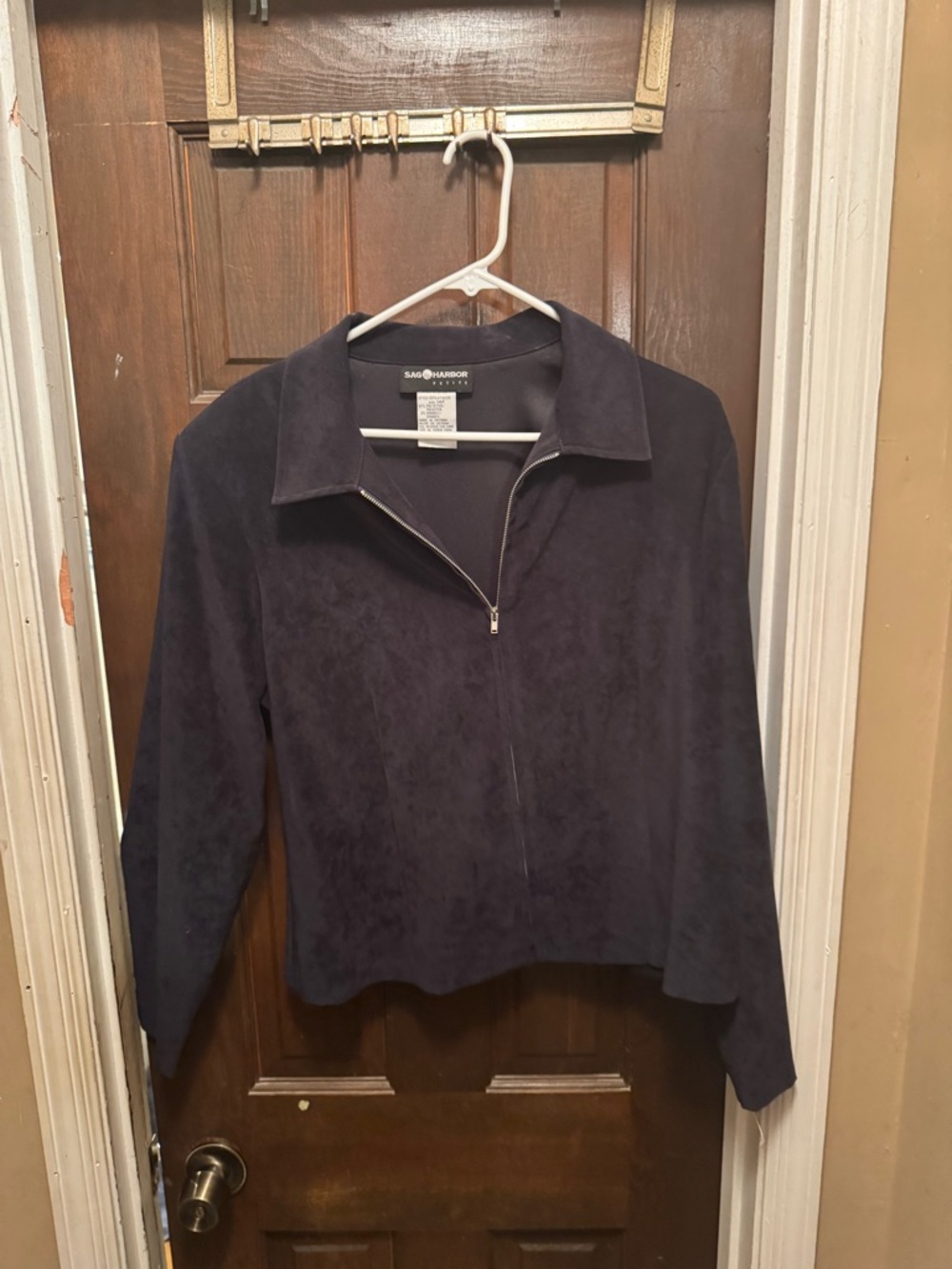 Women’s Size 14 Petite Sag Harbor Women's Black Suede  Zip-Up Suede Jacket